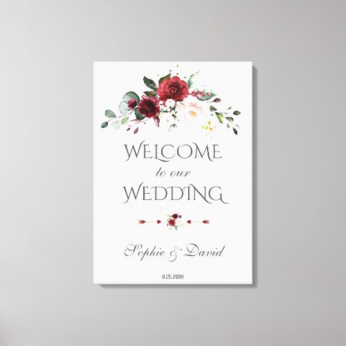 Burgundy Blush Floral Welcome Wedding Sign