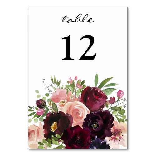 Burgundy  Blush Floral _ white 3 Table Number
