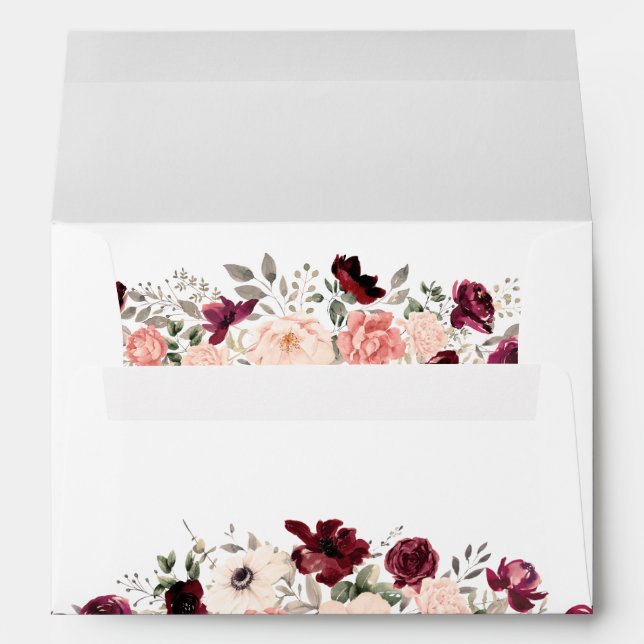 Burgundy Blush Floral White Wedding Envelope (Back (Bottom))