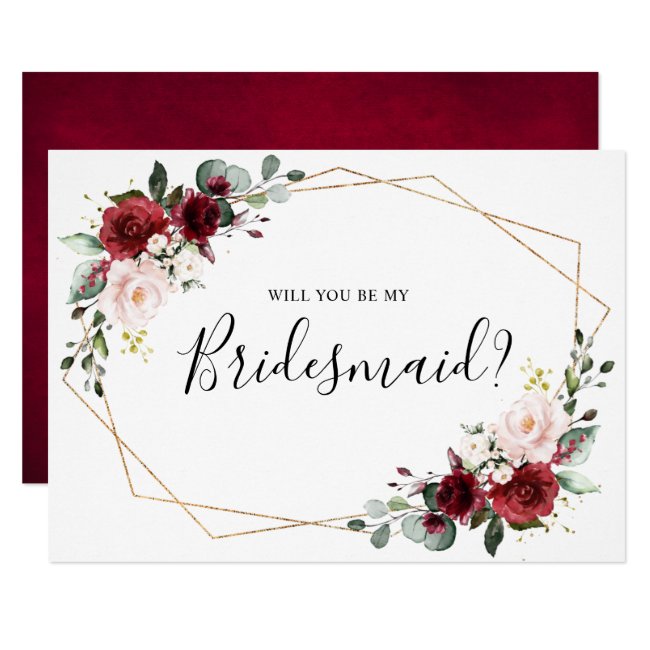 Burgundy Blush Floral Will You Be My Bridesmaid Invitation
