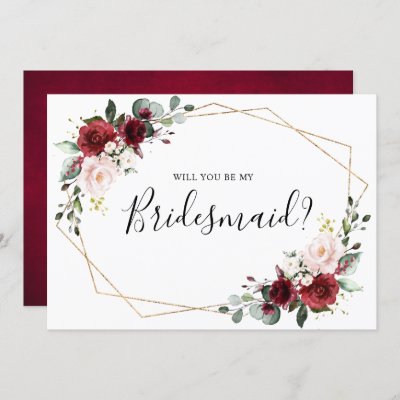 Burgundy Blush Floral Will You Be My Bridesmaid Invitation