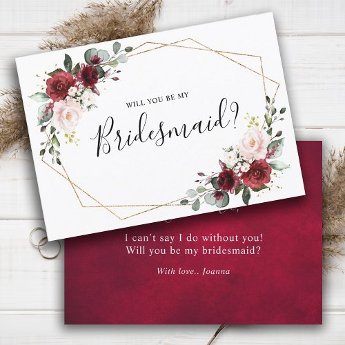 Burgundy Blush Floral Will You Be My Bridesmaid Invitation