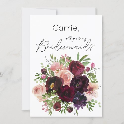 Burgundy  Blush Floral Will You Be My Bridesmaid Invitation