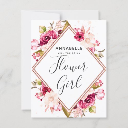 Burgundy  Blush Floral Will You Be My Flower Girl Invitation