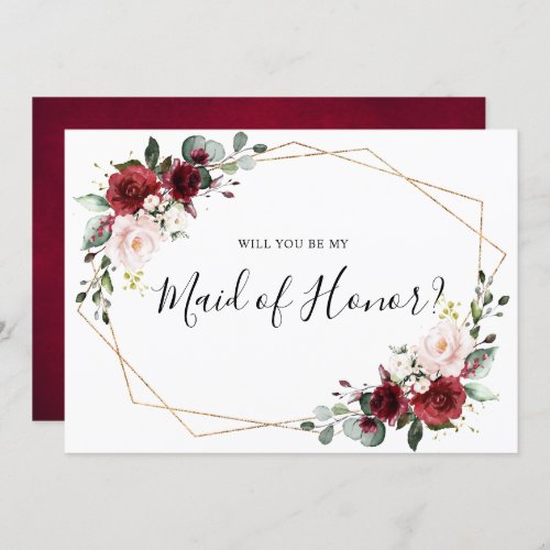 Burgundy Blush Floral Will You Be My Maid of Honor Invitation