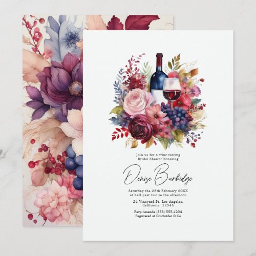 Burgundy &amp; Blush Floral Wine Tasting Bridal Shower Invitation