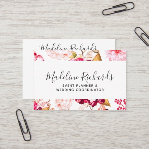 Burgundy  Blush Floral with Social Media Icons Business Card