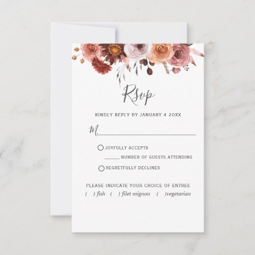 Burgundy Blush Floral withwithout meal RSVP Card