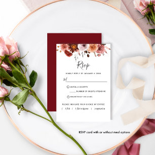 Burgundy Blush Floral with/without meal RSVP Card