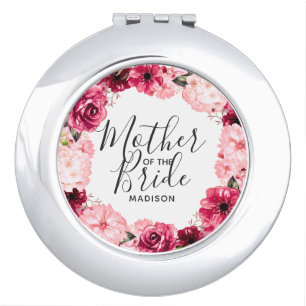 Burgundy & Blush Floral Wreath Mother of the Bride Compact Mirror