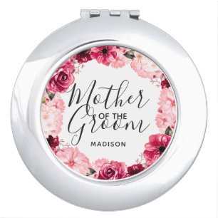 Burgundy & Blush Floral Wreath Mother of the Groom Compact Mirror
