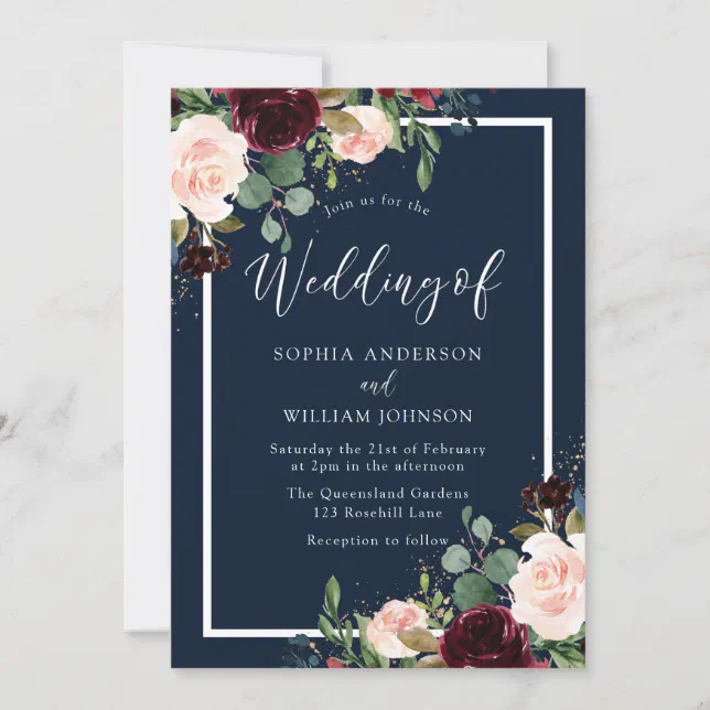 Burgundy & Blush Flowers Blush Wedding Invitation | Zazzle