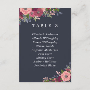 Burgundy & Blush Flowers Table Plan Card