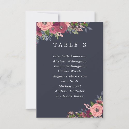 Burgundy  Blush Flowers Table Plan Card