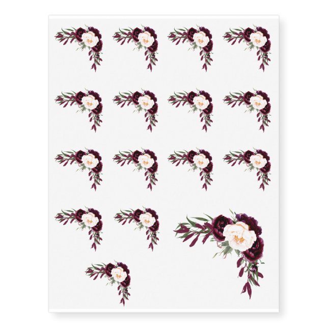 burgundy blush flowers temporary tattoos (Front)