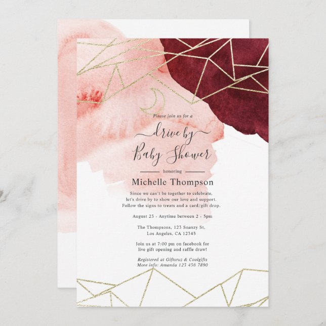 Burgundy Blush Geometric Drive By Shower Invitation (Front/Back)