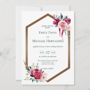 Burgundy & Blush Geometric Gold Boho Invitation