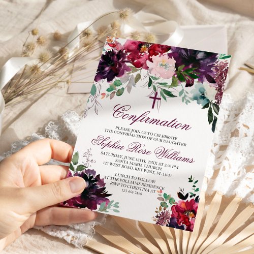 Burgundy Blush Girl Confirmation Invitation