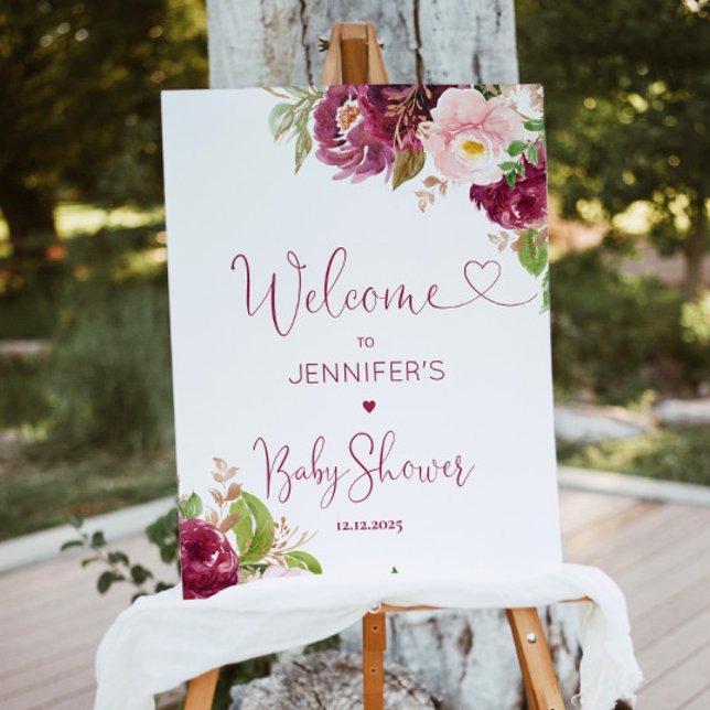 Burgundy blush gold baby shower welcome foam board (Creator Uploaded)