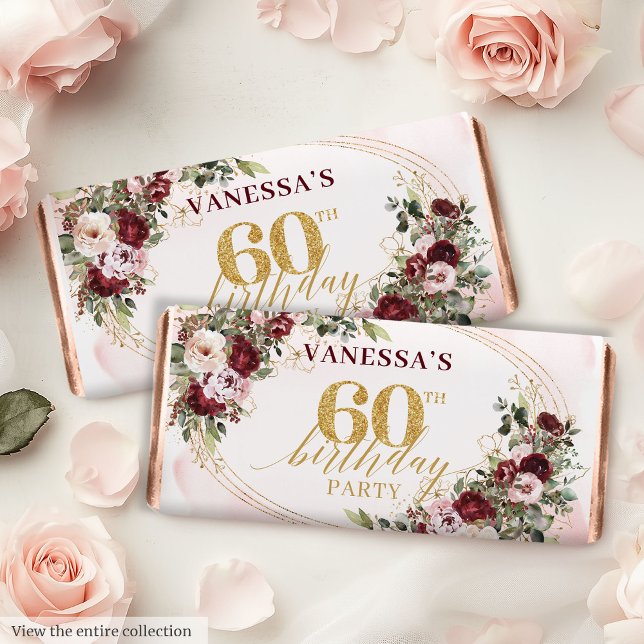 Burgundy Blush Gold Boho Roses 60th Birthday Candy Hershey's Miniatures (Burgundy Blush Gold Boho Roses 60th Birthday Candy Hershey's Miniatures)