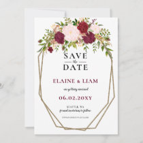 Burgundy Blush Gold Floral Monogram Wedding Save The Date