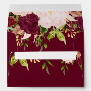Burgundy Blush Gold Floral Wedding Envelope