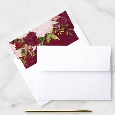 Burgundy Blush Gold Floral Wedding Envelope Liner