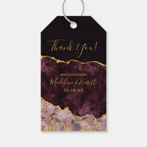 Burgundy Blush Gold Foil Agate Marble Thank You Gift Tags