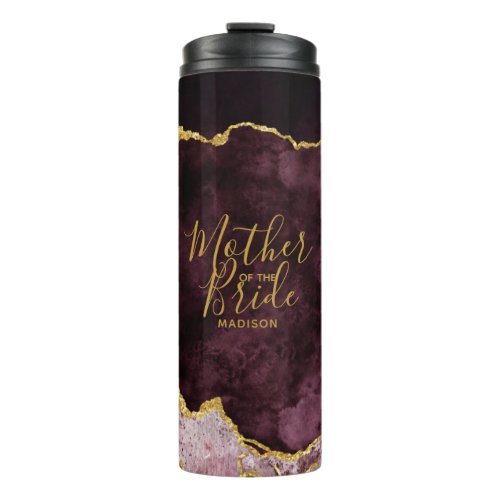 Burgundy Blush Gold Foil Agate Mother of the Bride Thermal Tumbler