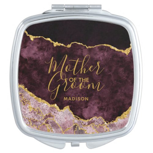 Burgundy Blush Gold Foil Agate Mother of the Groom Compact Mirror