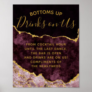 Burgundy Blush Gold Foil Agate Open Bar Table Sign