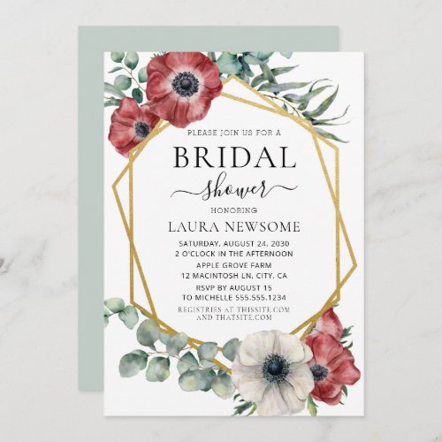 Burgundy Blush Gold Geometric Floral Bridal Shower Invitation