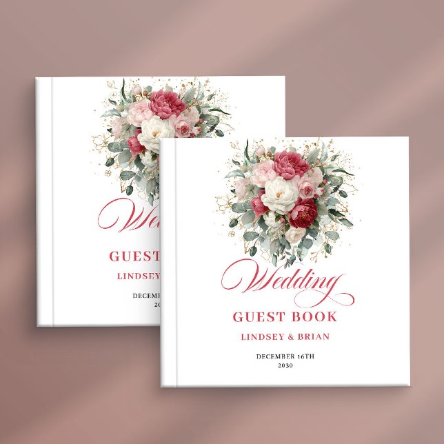 Burgundy Blush Gold Wedding Guest Book Boho Style (Burgundy Blush Gold Wedding Guest Book Boho Style)