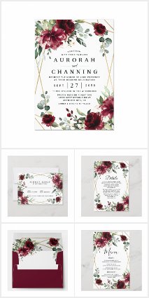 Burgundy Blush Gold Wedding Invitations Set