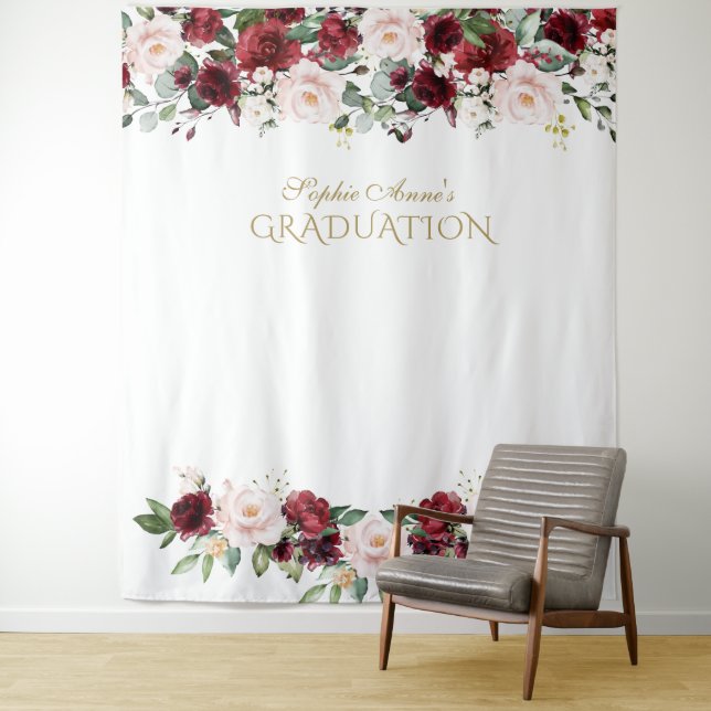 Burgundy Blush Graduation Photo Booth Backdrop (In Situ)