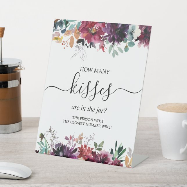 Burgundy Blush How Many Kisses Are In The Jar  Pedestal Sign (In SItu)
