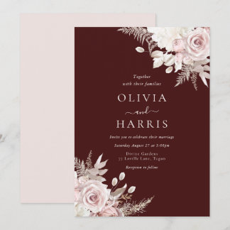 Burgundy Blush & Ivory Elegant Floral Wedding Invitation