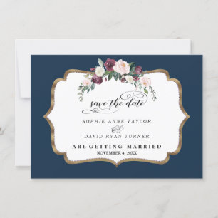 Burgundy Blush Ivory Floral Bloom Gold Wedding Save The Date