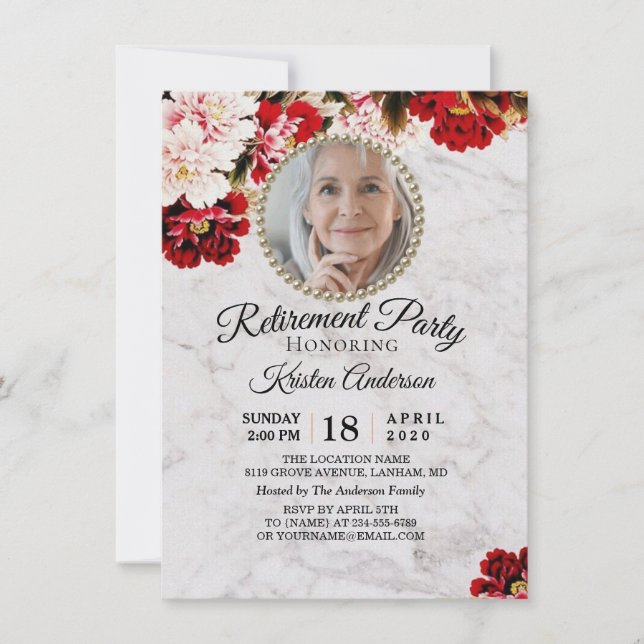 Burgundy Blush Marble Classy Retirement Party Invitation (Front)