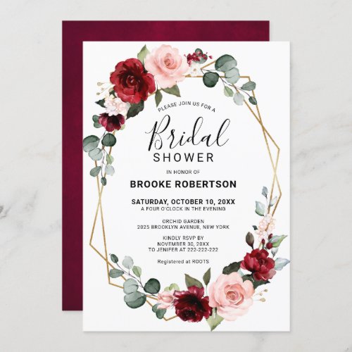 Burgundy Blush Modern Geometric Bridal Shower Invitation