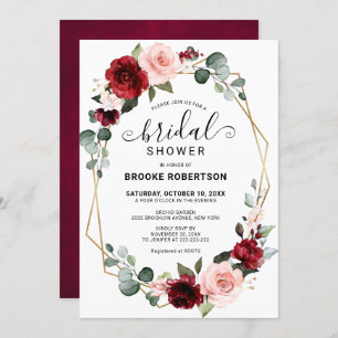 Burgundy Blush Modern Geometric Bridal Shower Invitation
