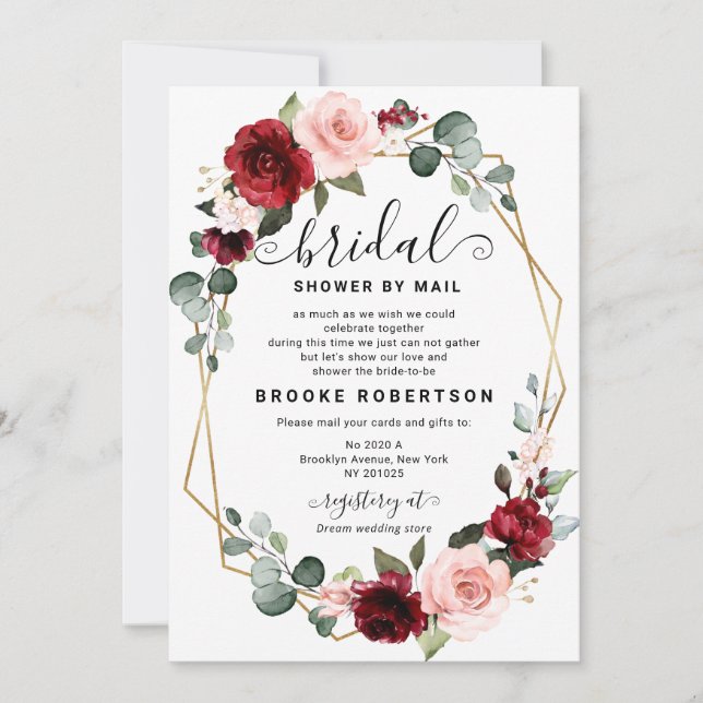 Burgundy Blush Modern Geometric Bridal Shower Invitation (Front)