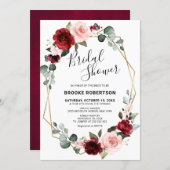 Burgundy Blush Modern Geometric Bridal Shower Invitation (Front/Back)