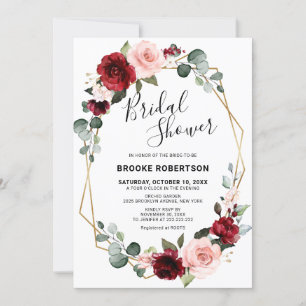 Burgundy Blush Modern Geometric Bridal Shower Invitation