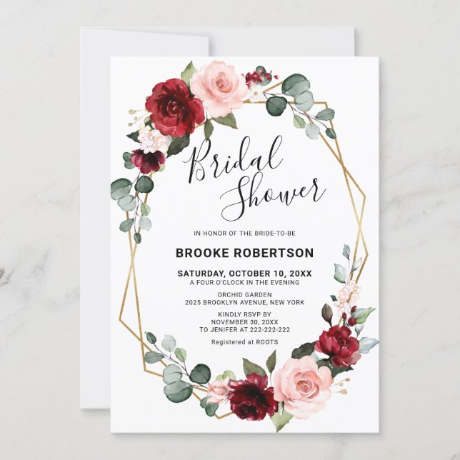 Burgundy Blush Modern Geometric Bridal Shower Invitation (Front)