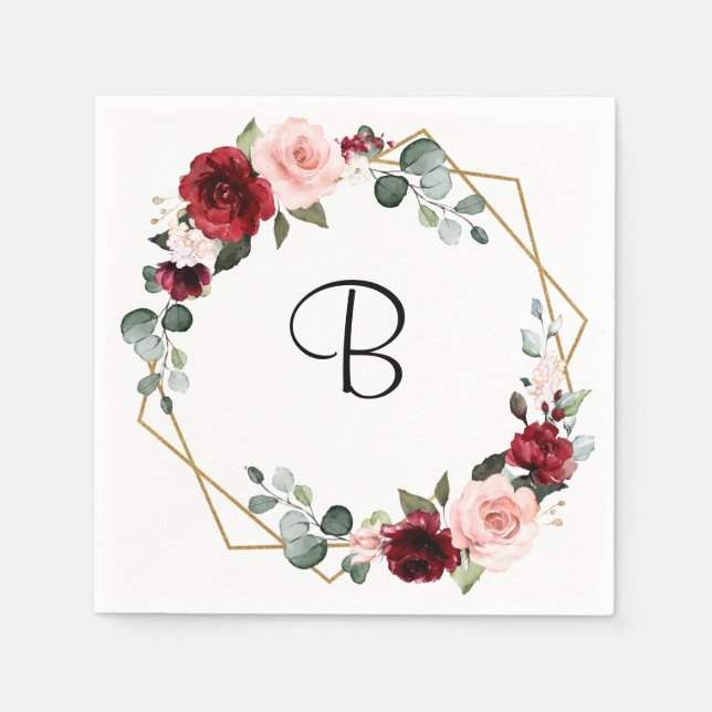 Burgundy Blush Modern Geometric Bridal Shower Napkins (Front)