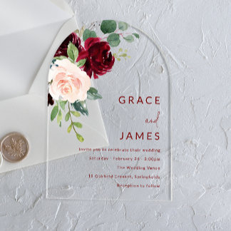 Burgundy & Blush Modern Wedding Arch Acrylic Invitations