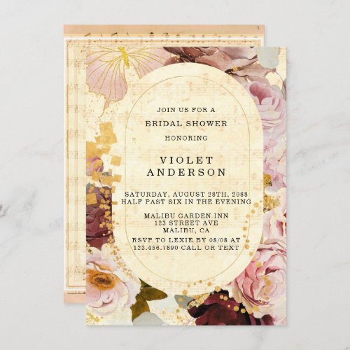 Burgundy Blush Musical Floral Bridal Shower Invitation