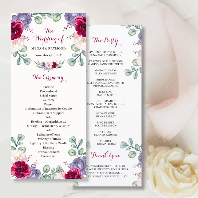 Burgundy Blush Navy Bloom Floral Wedding Program (Creator Uploaded)
