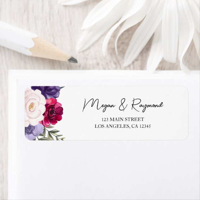 Burgundy Blush & Navy Blue Bloom Guest Address Label (Insitu)